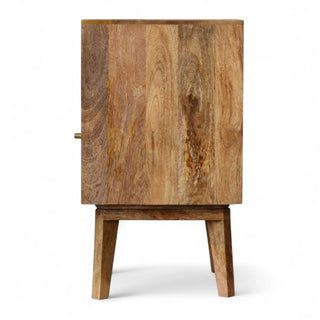 Mid-Century Solid Wood Nightstand Knit Door Design - rear profile view