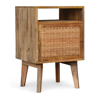 Mid-Century Solid Wood Nightstand Knit Door Design - top surface view