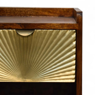 Mid-Century Solid Wood Nightstand Manila Gold Drawer - wood grain close up