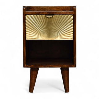 Mid-Century Solid Wood Nightstand Manila Gold Drawer - front view