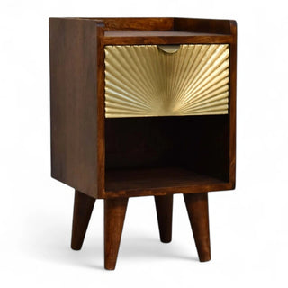 Mid-Century Solid Wood Nightstand Manila Gold Drawer - drawer open detail