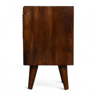 Mid-Century Solid Wood Nightstand Manila Gold Drawer - rear profile view