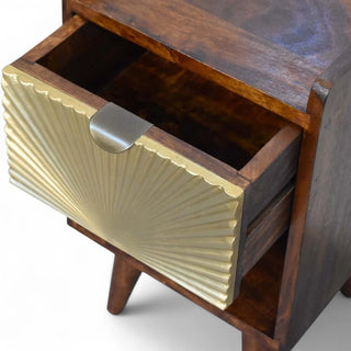Mid-Century Solid Wood Nightstand Manila Gold Drawer - side angle view