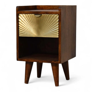 Mid-Century Solid Wood Nightstand Manila Gold Drawer - top surface view