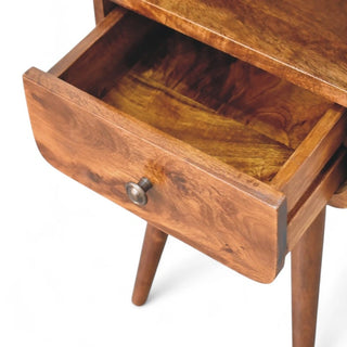 Mid-Century Solid Wood Nightstand Mini Curved Chestnut - side angle view