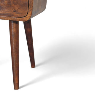 Mid-Century Solid Wood Nightstand Mini Curved Chestnut - top surface view