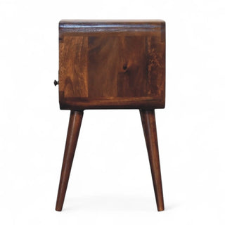 Mid-Century Solid Wood Nightstand Mini Curved Chestnut - wood grain close up