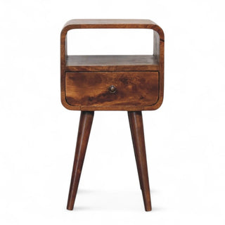 Mid-Century Solid Wood Nightstand Mini Curved Chestnut - front view