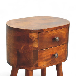 Mid-Century Solid Wood Nightstand Mini Rounded Chestnut - drawer open detail