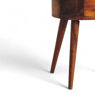 Mid-Century Solid Wood Nightstand Mini Rounded Chestnut - wood grain close up