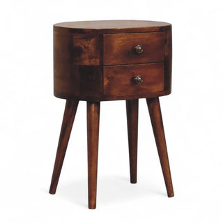 Mid-Century Solid Wood Nightstand Mini Rounded Chestnut - rear profile view