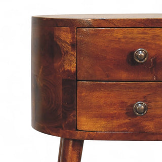 Mid-Century Solid Wood Nightstand Mini Rounded Chestnut - product white background