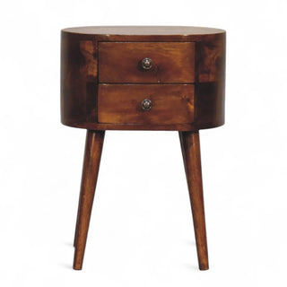 Mid-Century Solid Wood Nightstand Mini Rounded Chestnut - front view