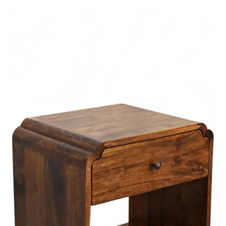 Mid-Century Solid Wood Nightstand Newton Chestnut Finish - drawer open detail