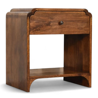 Mid-Century Solid Wood Nightstand Newton Chestnut Finish - rear profile view