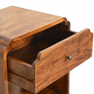 Mid-Century Solid Wood Nightstand Newton Chestnut Finish - side angle view