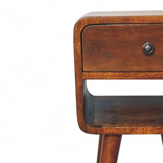 Mid-Century Solid Wood Nightstand with Open Shelf - wood grain close up
