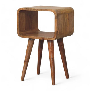 Mid-Century Solid Wood Nightstand with Open Shelf - wood grain close up