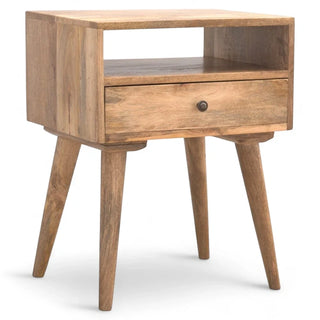Mid-Century Solid Wood Nightstand with Open Shelf - wood grain close up