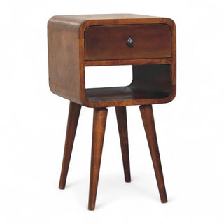 Mid-Century Solid Wood Nightstand with Open Shelf - drawer open detail