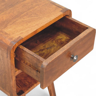 Mid-Century Solid Wood Nightstand with Open Shelf - side angle view