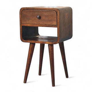 Mid-Century Solid Wood Nightstand with Open Shelf - top surface view