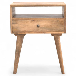 Mid-Century Solid Wood Nightstand with Open Shelf - front view