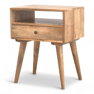 Mid-Century Solid Wood Nightstand with Open Shelf - lifestyle bedroom