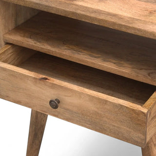 Mid-Century Solid Wood Nightstand with Open Shelf - side angle view