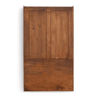 A rectangular wooden panel or cabinet door with a warm medium-brown finish and visible wood grain, shown against a plain white background.