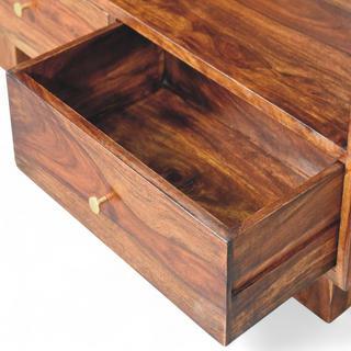 Top view of Mid Century Solid Wood Tula Bookcase, showing the open shelving and furniture finish