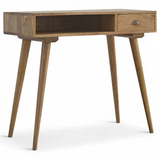 Mid-Century Solid Wood Writing Desk with Open Slot - drawer open detail