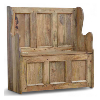 Angled view of Mid-Century Storage Bench | Large Solid Wood Monks Bench