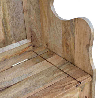 Back view of Mid-Century Storage Bench | Large Solid Wood Monks Bench, showing the seat, legs and furniture silhouette