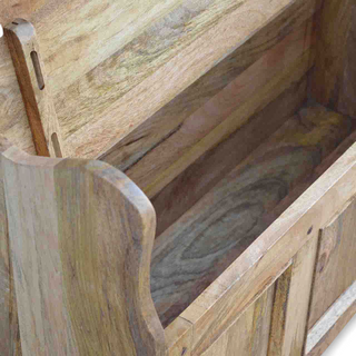 Close-up of finish detail on Mid-Century Storage Bench | Large Solid Wood Monks Bench