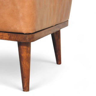 Mid-Century Tan Buffalo Leather Footstool - leg detail close up
