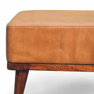 Mid-Century Tan Buffalo Leather Footstool - lifestyle bedroom foot
