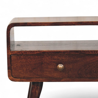 Mid-Century Walnut Solid Wood Media Stand Curved Design - dimensions scale