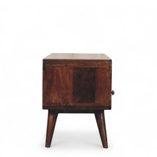 Mid-Century Walnut Solid Wood Media Stand Curved Design - leg detail close up