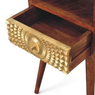 Mini Gold Front Bedside Table Chestnut - top surface overhead