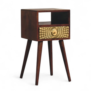 Mini Gold Front Bedside Table Chestnut - leg detail close up
