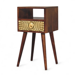 Mini Gold Front Bedside Table Chestnut - rounded edge detail