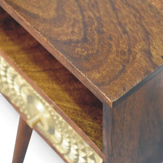 Mini Gold Front Bedside Table Chestnut - side angle view