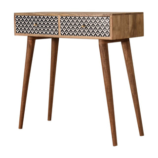Mira Slim Console Table Diamond Print - side angle view