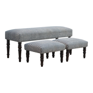 Angled view of Nesta Dining Bench Set of Three Jute Dhurrie Oval Multi-Spindle Turned Legs