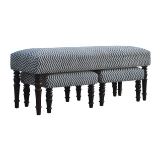 Front view of Nesta Dining Bench Set of Three Jute Dhurrie Oval Multi-Spindle Turned Legs