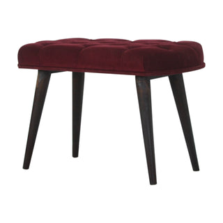 Nola Upholstered Bench Wine Red Velvet - side angle view