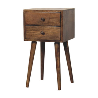 Nordic 2-drawer bedside in classic grey side view right showing tapered legs