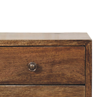 Nordic 2-drawer bedside in classic grey front close-up showing drawer knobs and grey finish