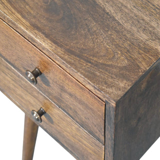Nordic 2-drawer bedside in classic grey top surface and wood grain close-up